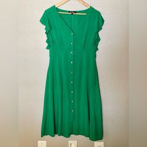 Lulus Capri Coast Green Button Front MIDI Dress ~ Large